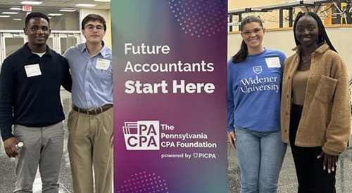 CD24-Drexel 4 students gathered around a PA CPA Foundation sign