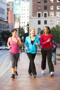 picture of happy people walking in city