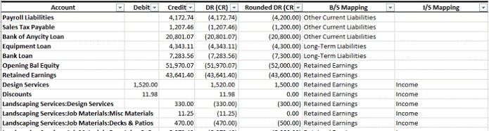 Excel Example: Balance Sheet Accounts and IS Mapping Entries