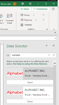 Excel Sheet Demonstrating Data Selector