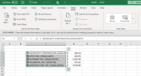 Excel Sheet Demonstrating Data Refresh
