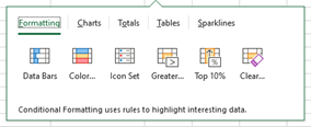 Excel Sheet Demonstrating Menu
