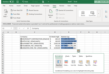 Excel Sheet Demonstrating Data Bars