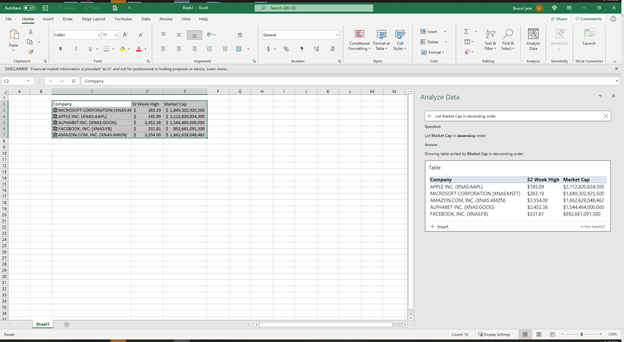 Excel Sheet Demonstrating the Query Box