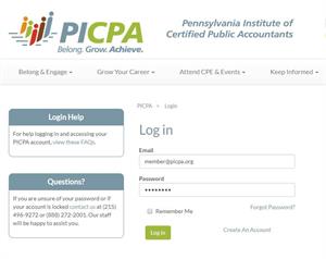 Standard PICPA member login example