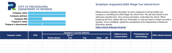 Sample of the Philadelphia Wage Tax Refund Form