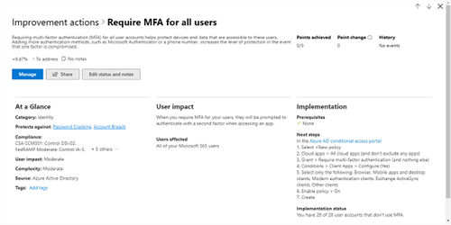 Secure Score Recommendations2 Details Window of One of the Secure Score Recommendations