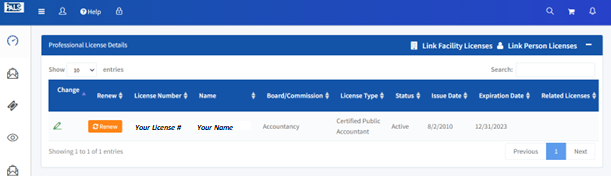 CPA License Renewal page screen shot