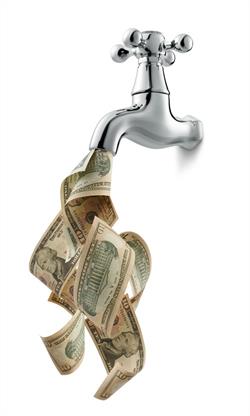 Money flowing through a faucet