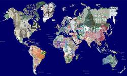 World map made of currencies