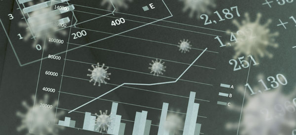 Virus molecules overlaying business graphs