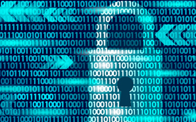 Digital bits (1s and 0s) forming image of a lock