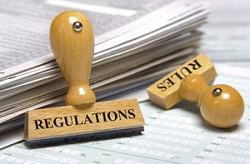 Two rubber stamps: "Rules" and "Regulations"