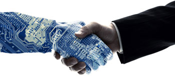 Client shaking hands with CPA with a tech overlay on their hand.