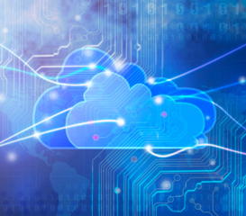 Illustration of interconnected "clouds" over a circuit board
