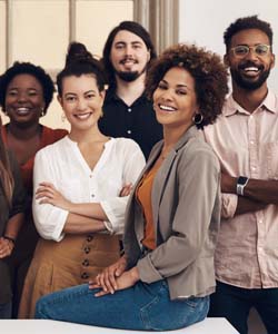 A group of young, diverse professionals