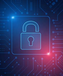 Graphic: Stylized padlock in center of computer chip