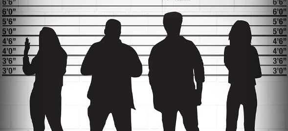 Shadows of 4 people in a police lineup