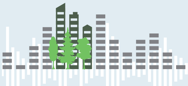 Sound equalizer that turns into skyscrappers with trees