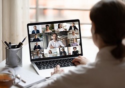 Virtual meeting with employees in different locations