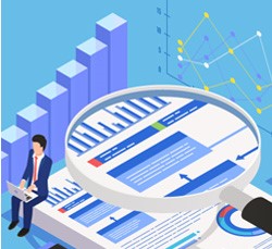 Illustration of magnifying glass reviewing financial details