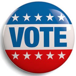 Red, white, and blue "Vote" button