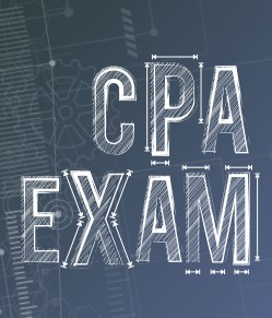 "CPA Exam" as if on blueprints in schematic style.